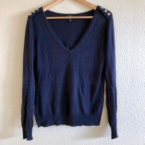 Aqua Navy Long Sleeve Sweater with Shoulder Studs